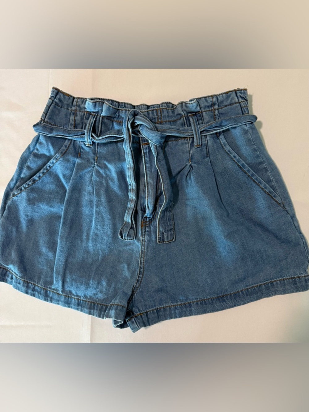 Forever 21 Blue Paperbag Waist Tie Denim Shorts